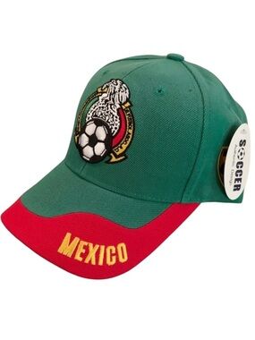 Mexico Soccer Football Men’s Women’s Adult Strapback Hat Green and Red